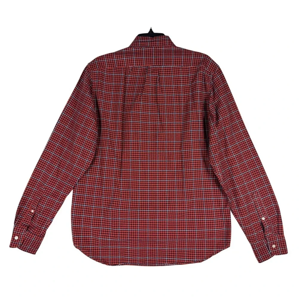 J.Crew Mens Classic Oxford Shirt M Red Navy Blue Plaid Button Down Cotton